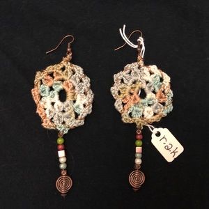 One of a kind crocheted drop earrings, unique